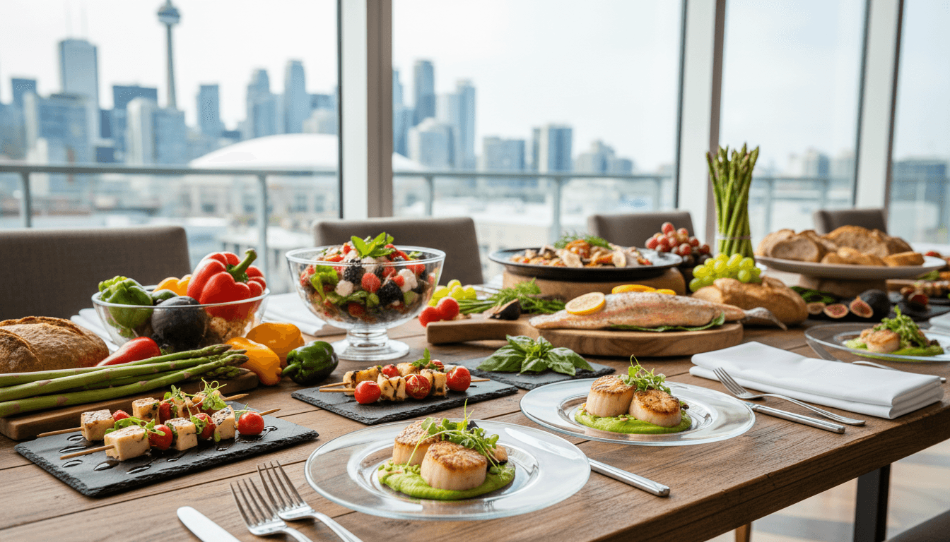 Elegantly plated appetizers on a catering table at a Toronto event