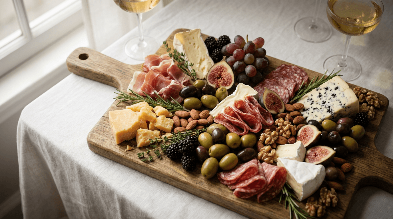 Grazing table with cheeses and cured meats