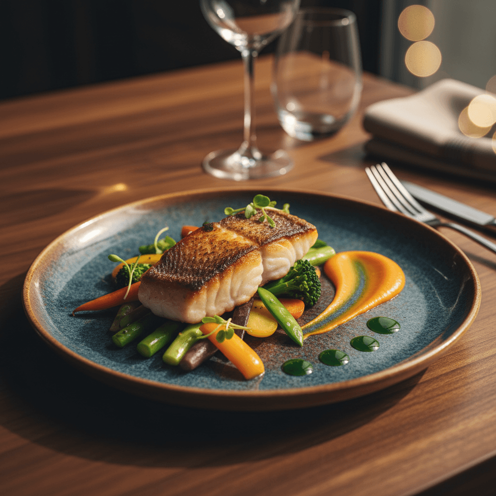 Plated main course with roasted vegetables